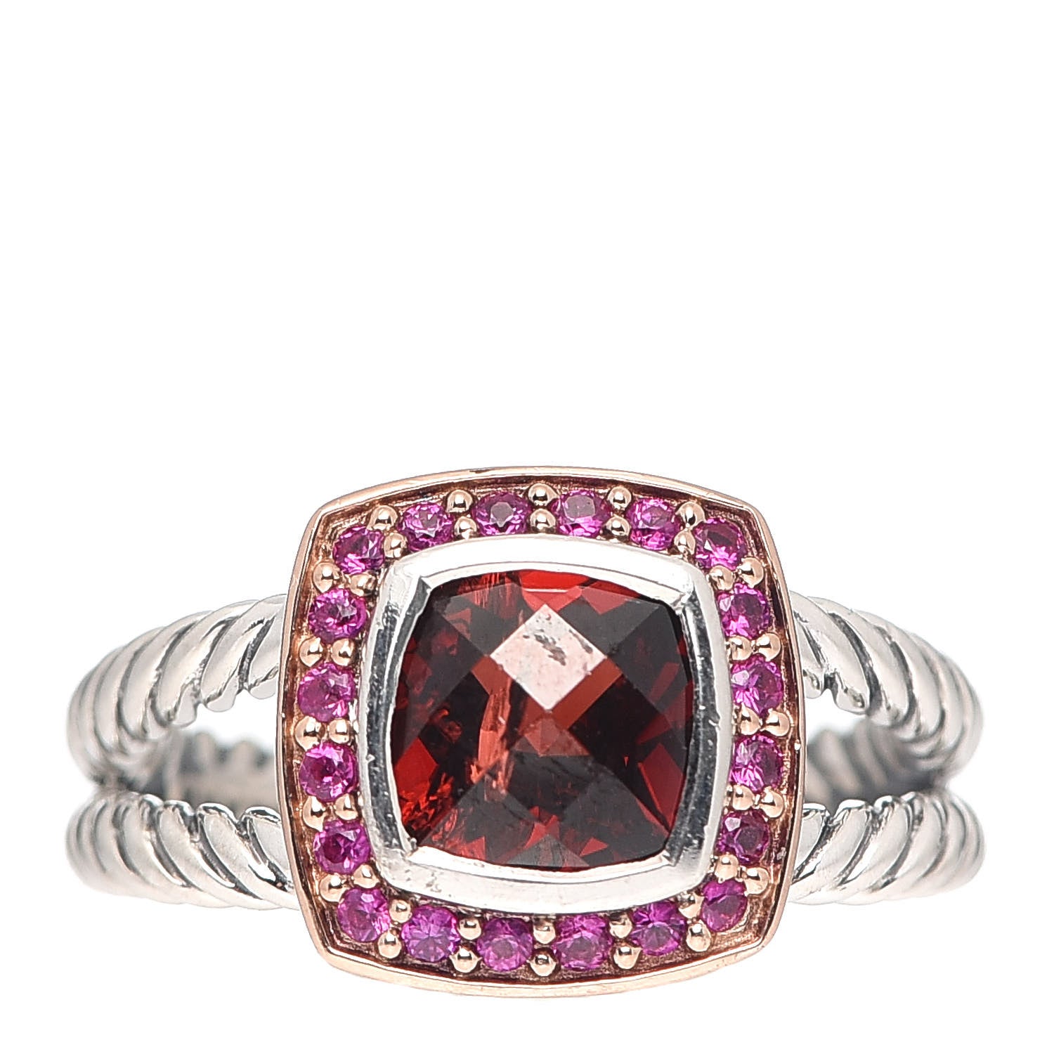 David Yurman Sterling Silver 18K Rose Gold Pink Sapphire Garnet 7mm Petite Albion Ring 52 6 1 of 5