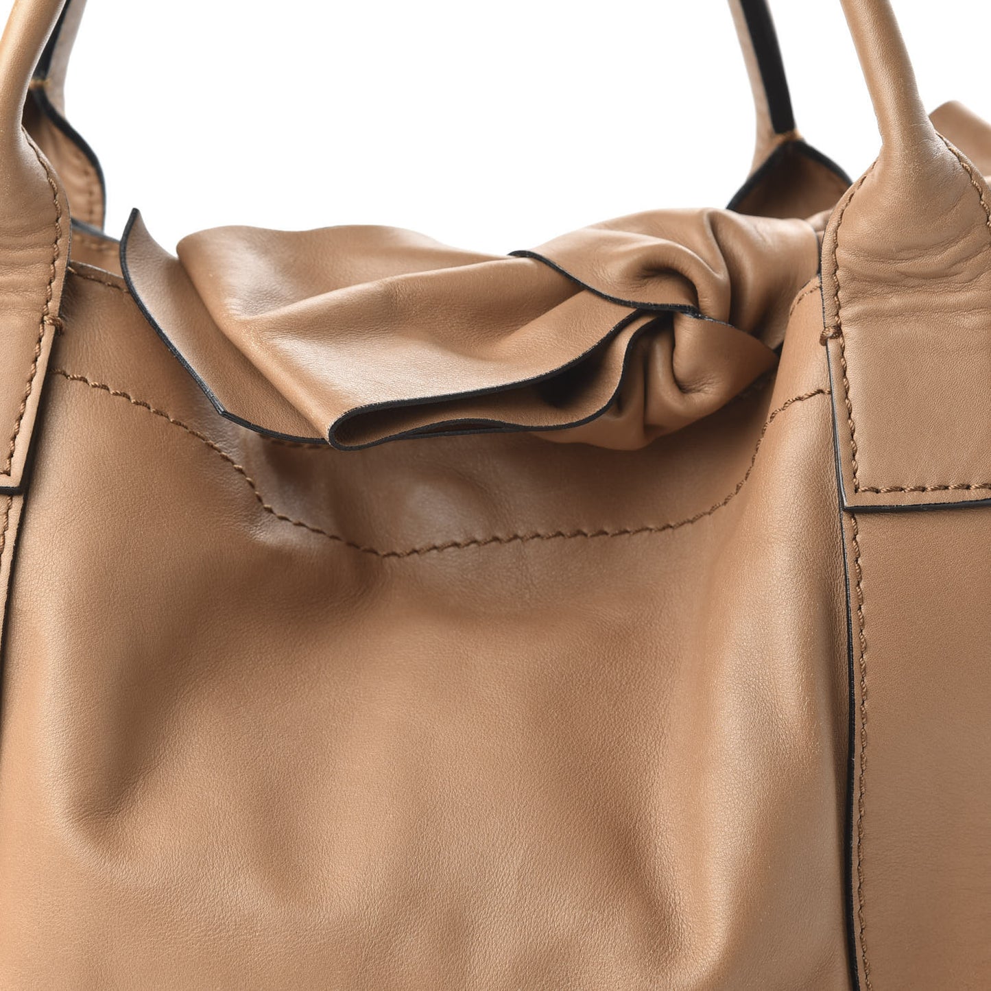 Nappa Double Pocket Bow Tote Camel