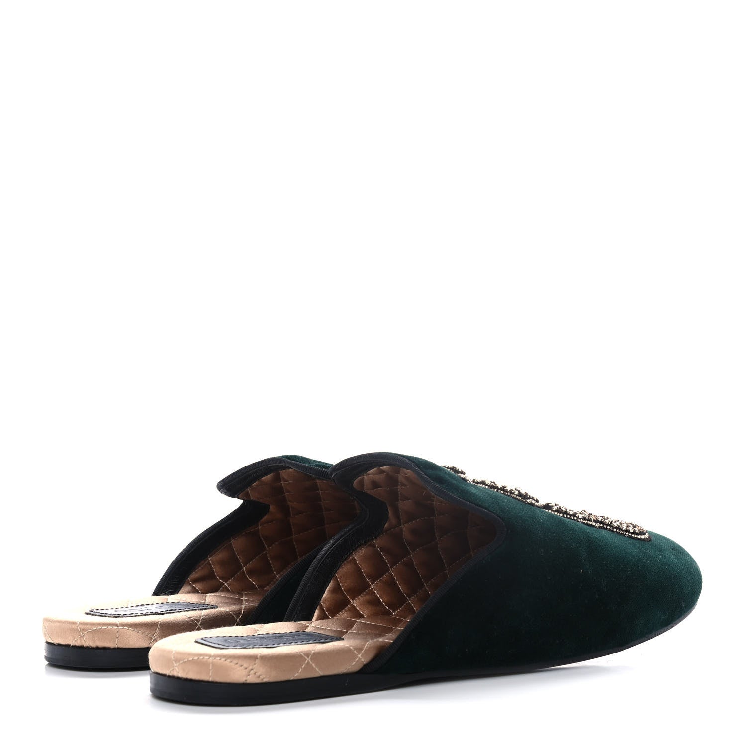 Gucci Velvet Crystal Snake Embroidered Womens Slippers 38 Dark Green 4 of 12