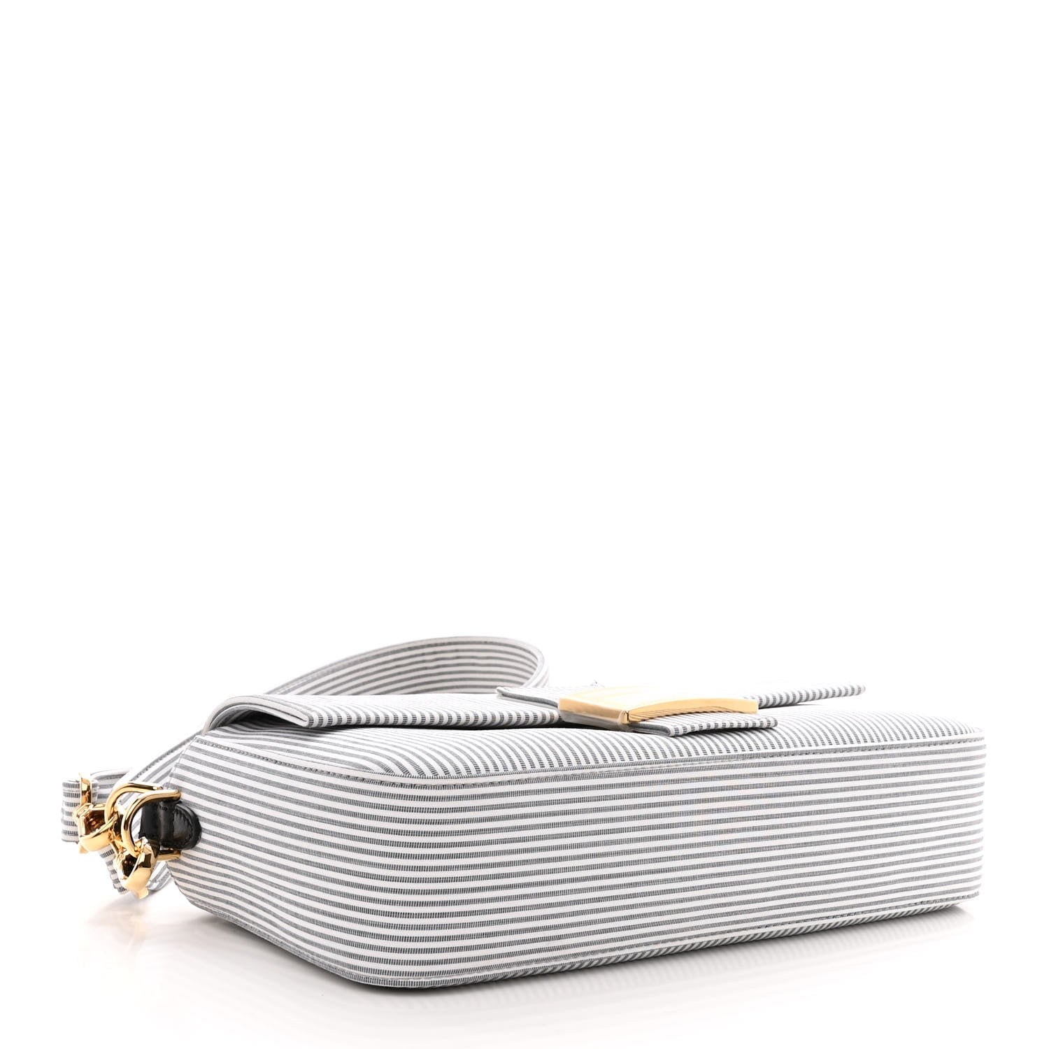Fendi Cotton Cuoio Bretagna Striped Baguette Grigio White Black 4 of 12