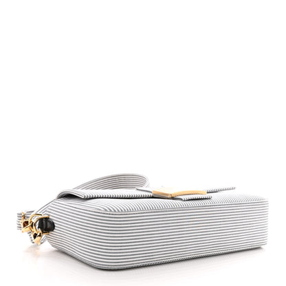 Fendi Cotton Cuoio Bretagna Striped Baguette Grigio White Black 4 of 12