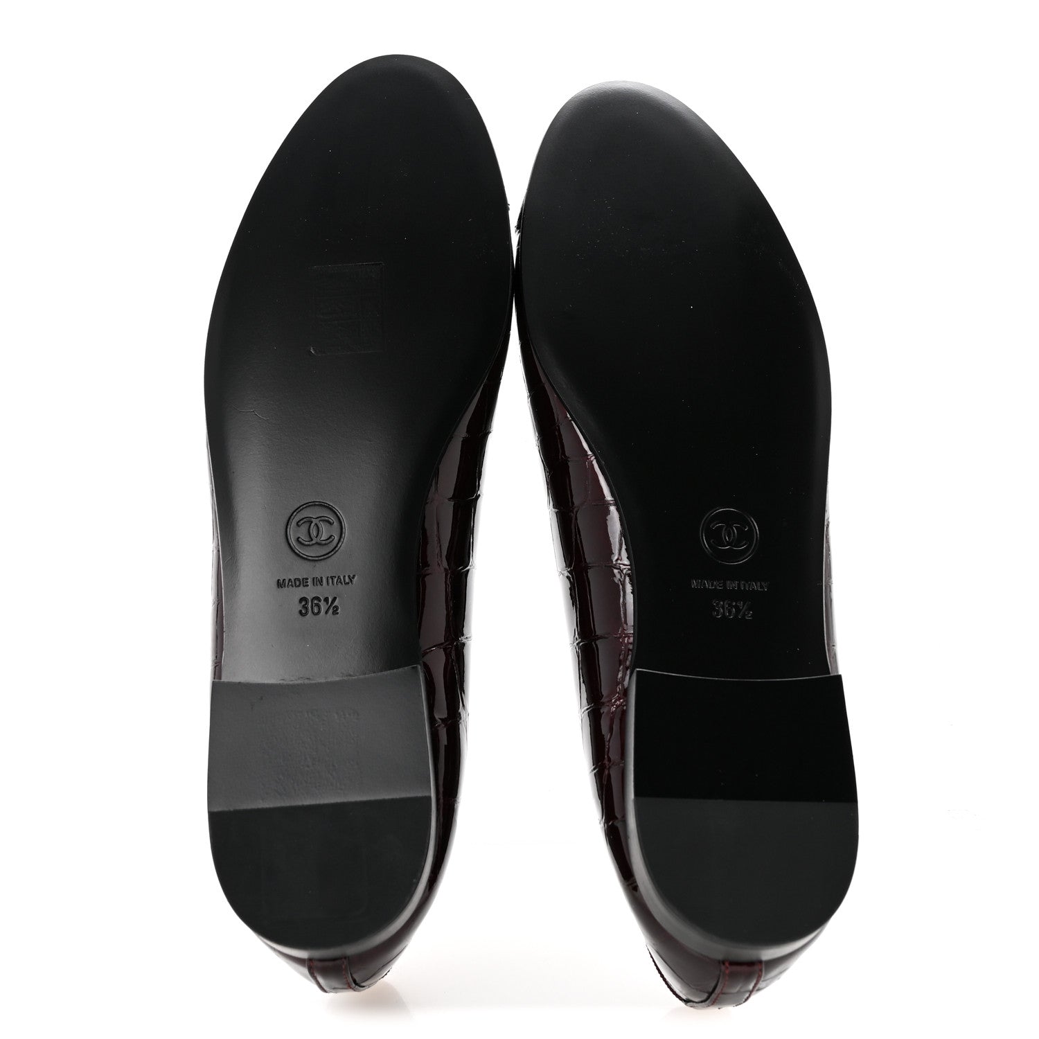 Chanel Crocodile Embossed Patent Cap Toe Ballerina Flats 36.5 Dark Burgundy Black 6 of 10