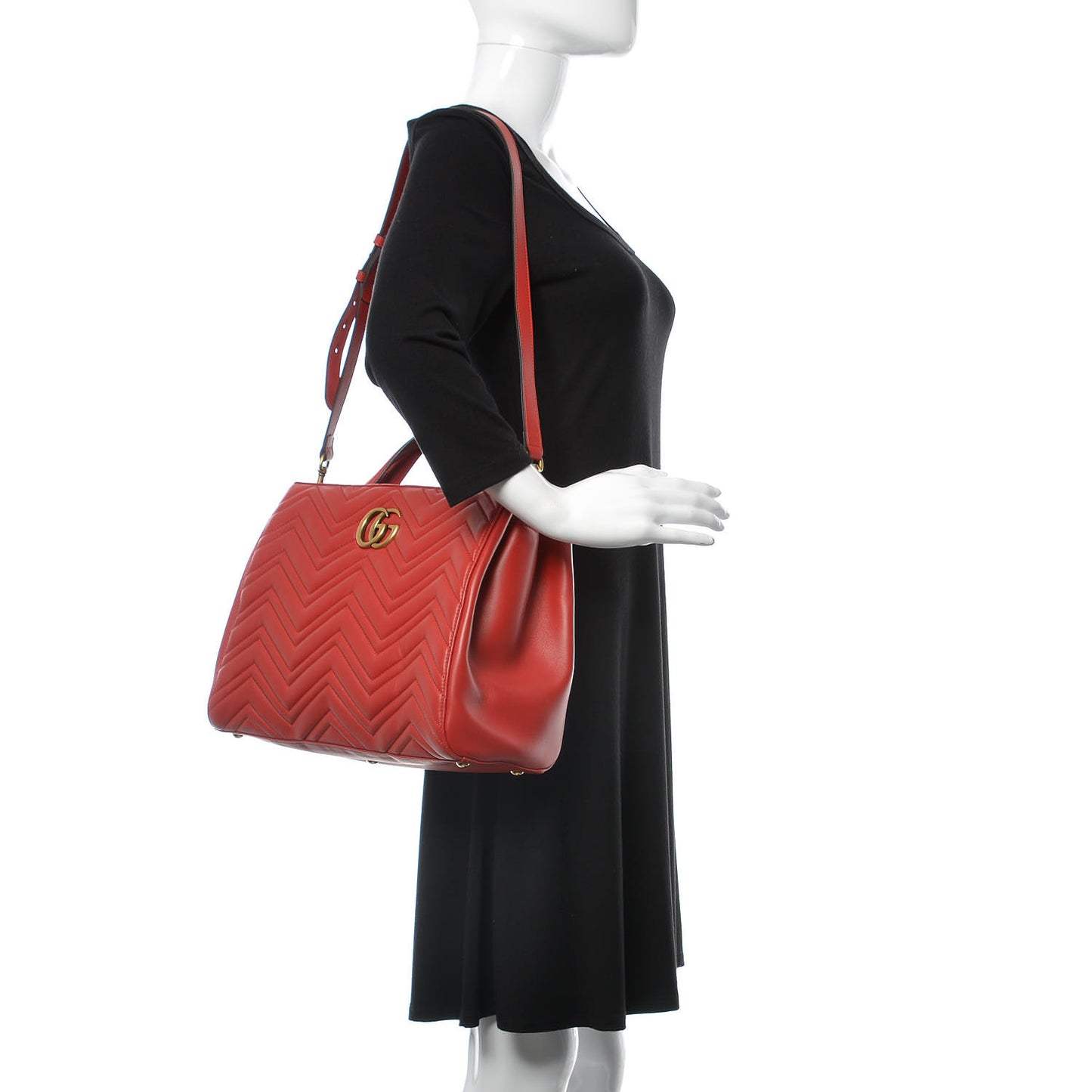 Calfskin Matelasse Medium GG Marmont Tote Hibiscus Red