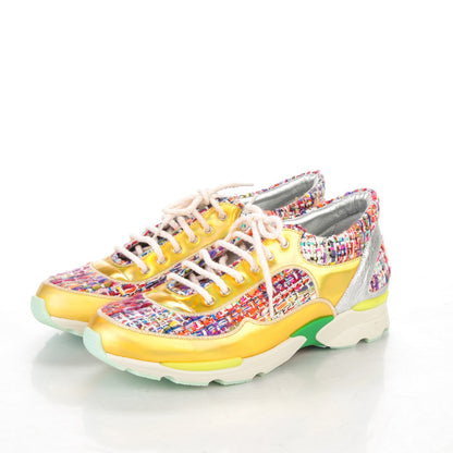 Chanel Tweed Lambskin Runway Sneakers 40 Silver Multicolor 3 of 5