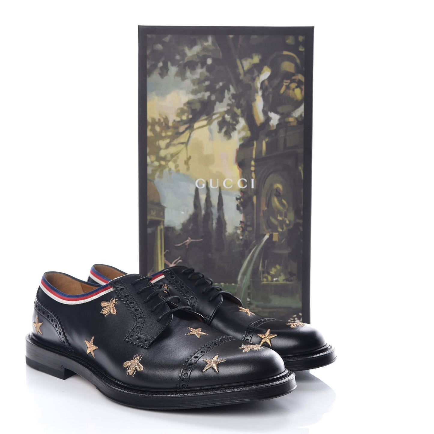 Calfskin Bee Star Embroidered Mens Captoe Derby Loafers 8.5 Black