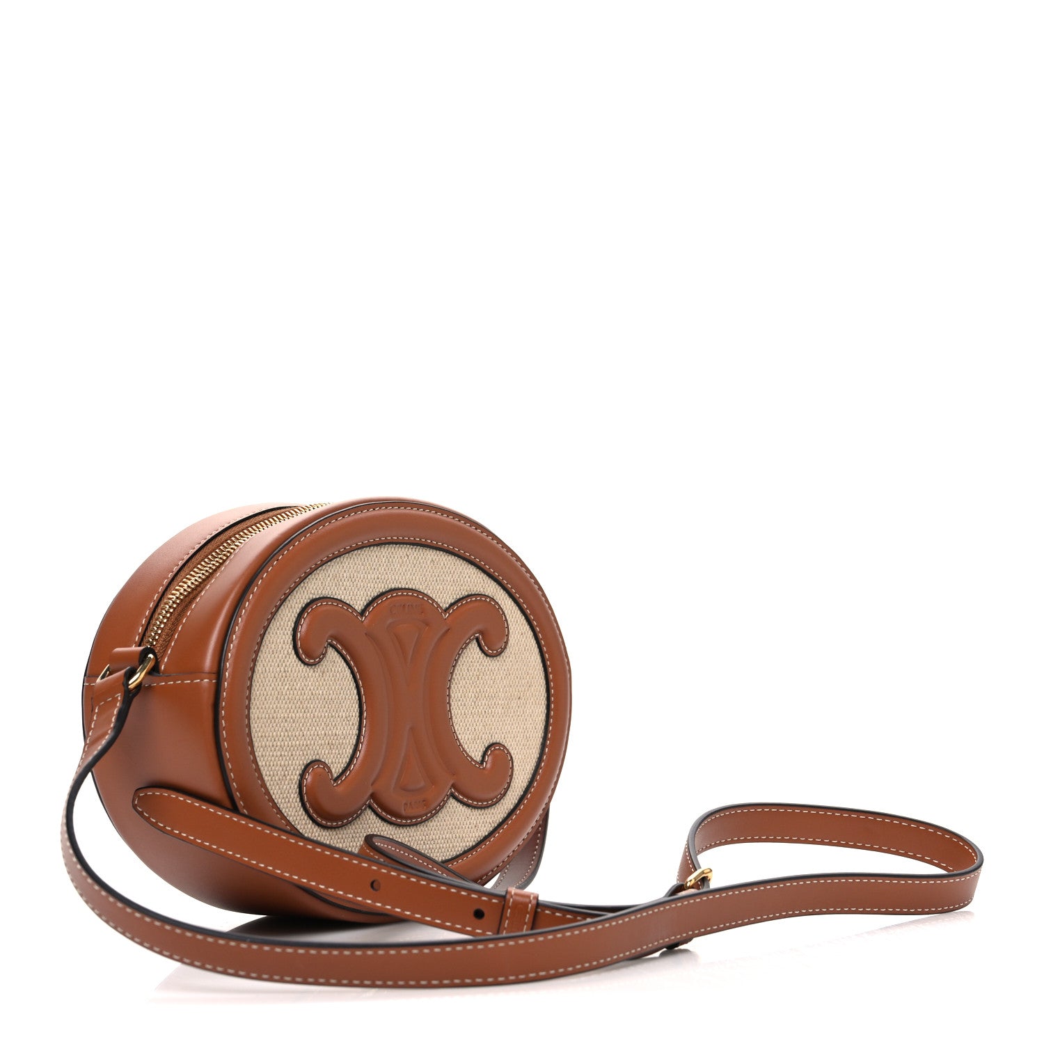Celine Canvas Calfskin Cuir Triomphe Oval Crossbody Purse Natural