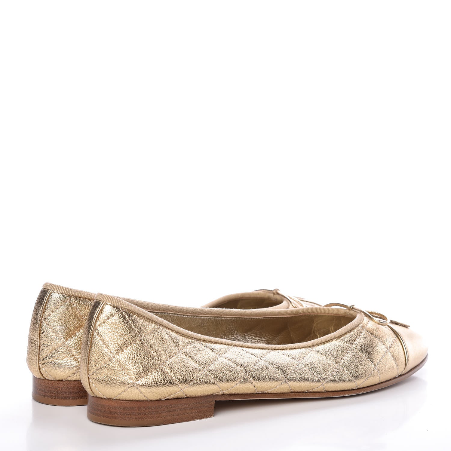 Chanel Metallic Lambskin Quilted CC Cap Toe Ballet Flats 40 Gold 4 of 14