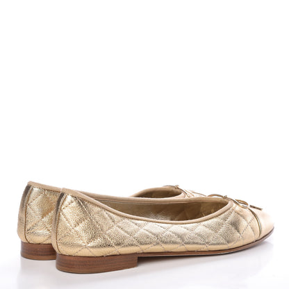 Chanel Metallic Lambskin Quilted CC Cap Toe Ballet Flats 40 Gold 4 of 14