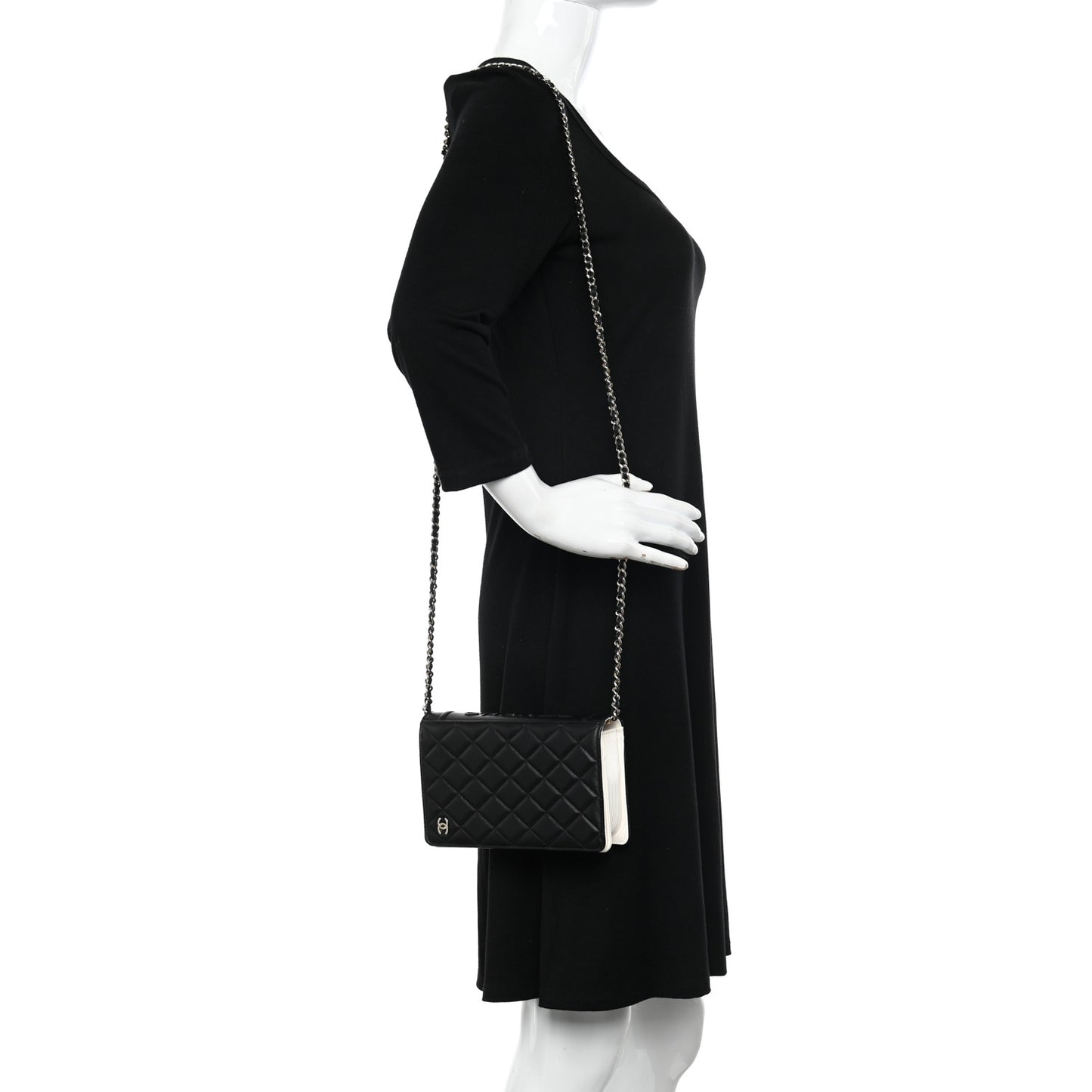 Lambskin Quilted Book Wallet On Chain WOC Black