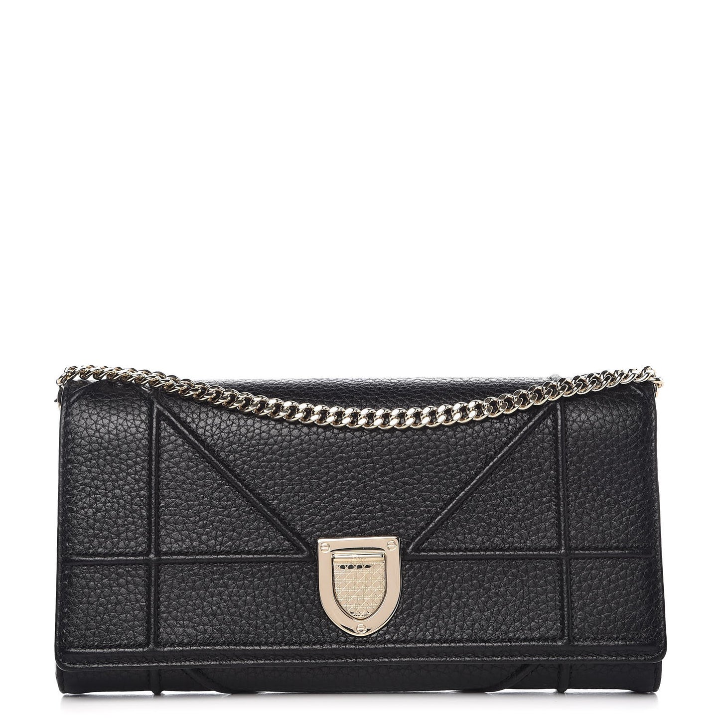 Grained Calfskin Diorama Croisiere Chain Wallet Black