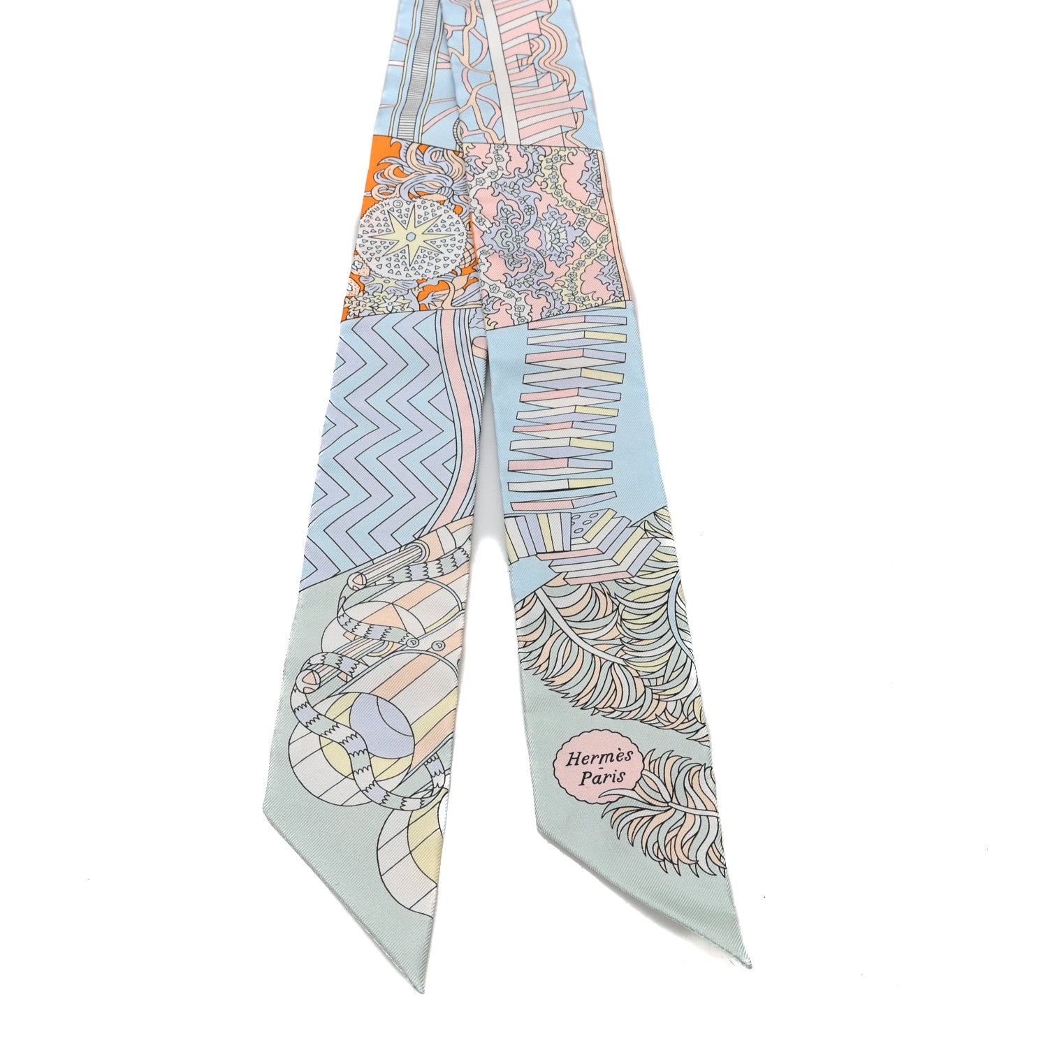 Hermes Silk De l'Ombrelle Aux Duels Twilly Ciel Rose Pale Orange 2 of 3