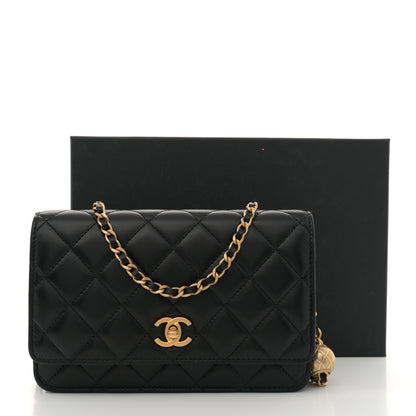 Chanel Lambskin Quilted CC Pearl Crush Wallet on Chain WOC Black 12 of 12