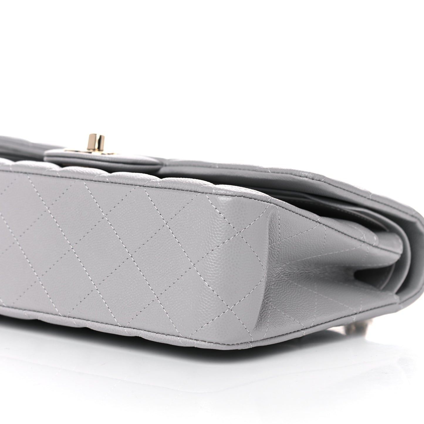 Caviar Quilted Medium Double Flap Grey