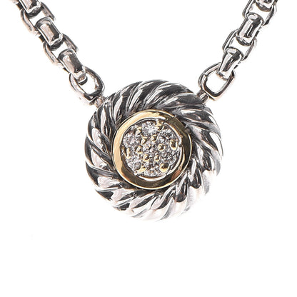 David Yurman Sterling Silver 18K Yellow Gold Diamond 12mm Pave Cookie Necklace 4 of 5