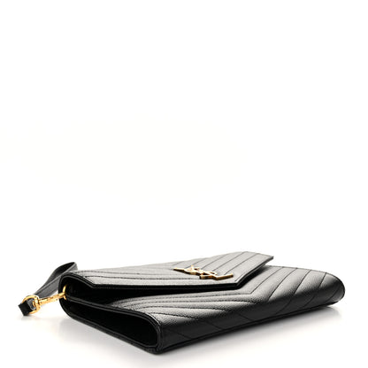 Saint Laurent Grain De Poudre Matelasse Chevron Monogram Envelope Clutch Black 4 of 11