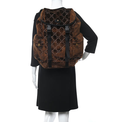 Gucci Velvet GG Monogram Web Medium Double Buckle Backpack Brown Black 2 of 10