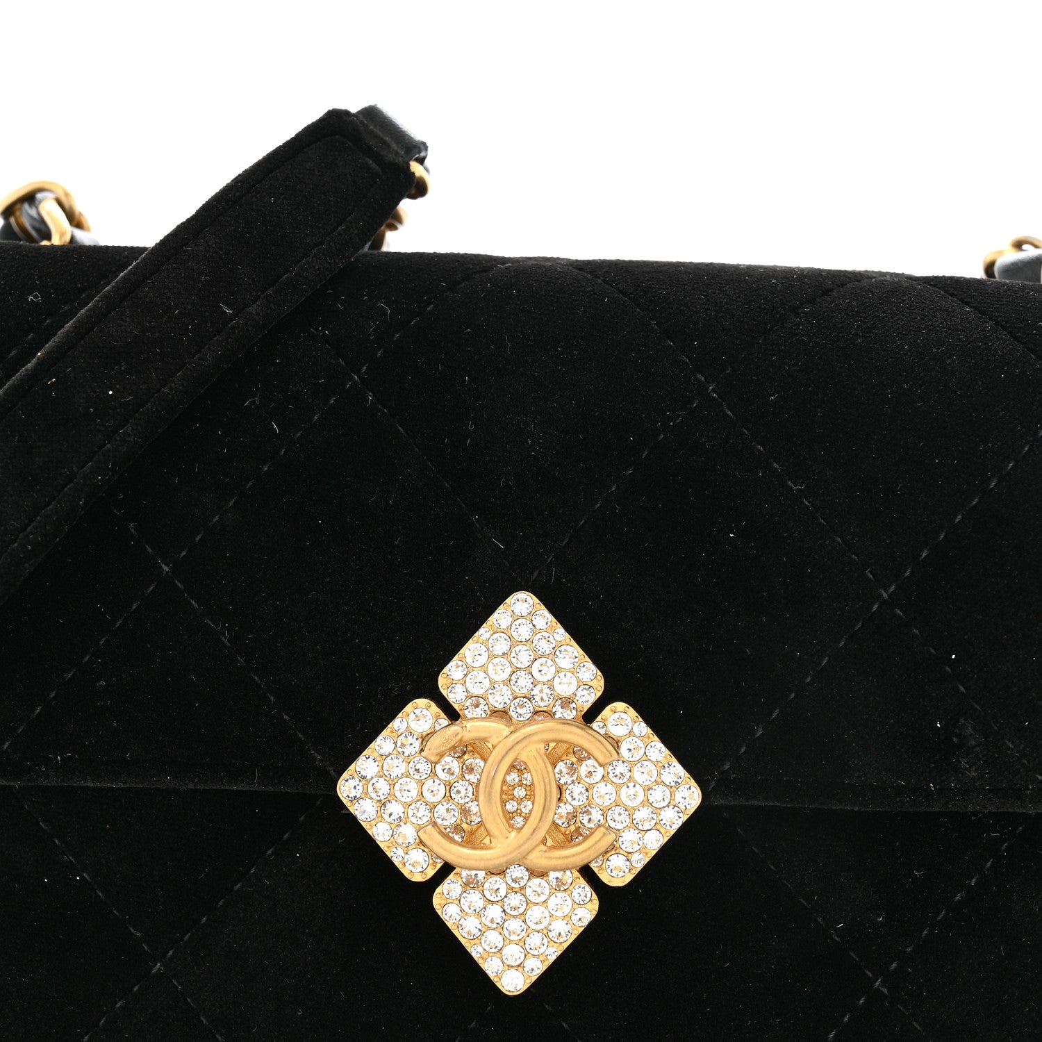 Chanel Velvet Strass Diamond Lock Flap Black 8 of 11