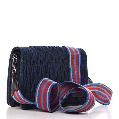 Miu Miu Denim Matelasse Crystal Embellished Shoulder Bag Blue Rosso 3 of 10