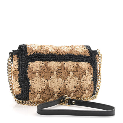 Gucci Raffia Azalea Calfskin Crochet Flower Small GG Marmont Shoulder Bag Natural Ecru Black 3 of 9