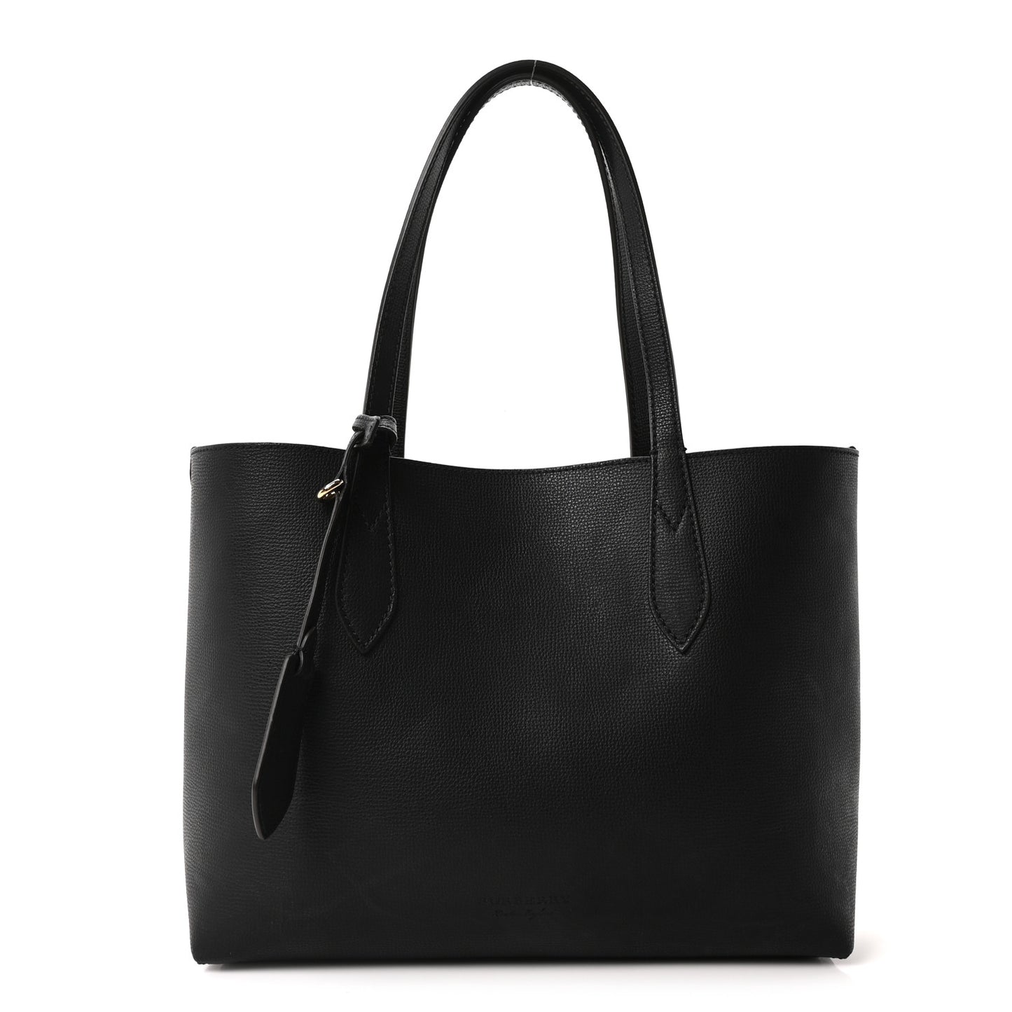 Grainy Calfskin Haymarket Check Small Reversible Tote Black