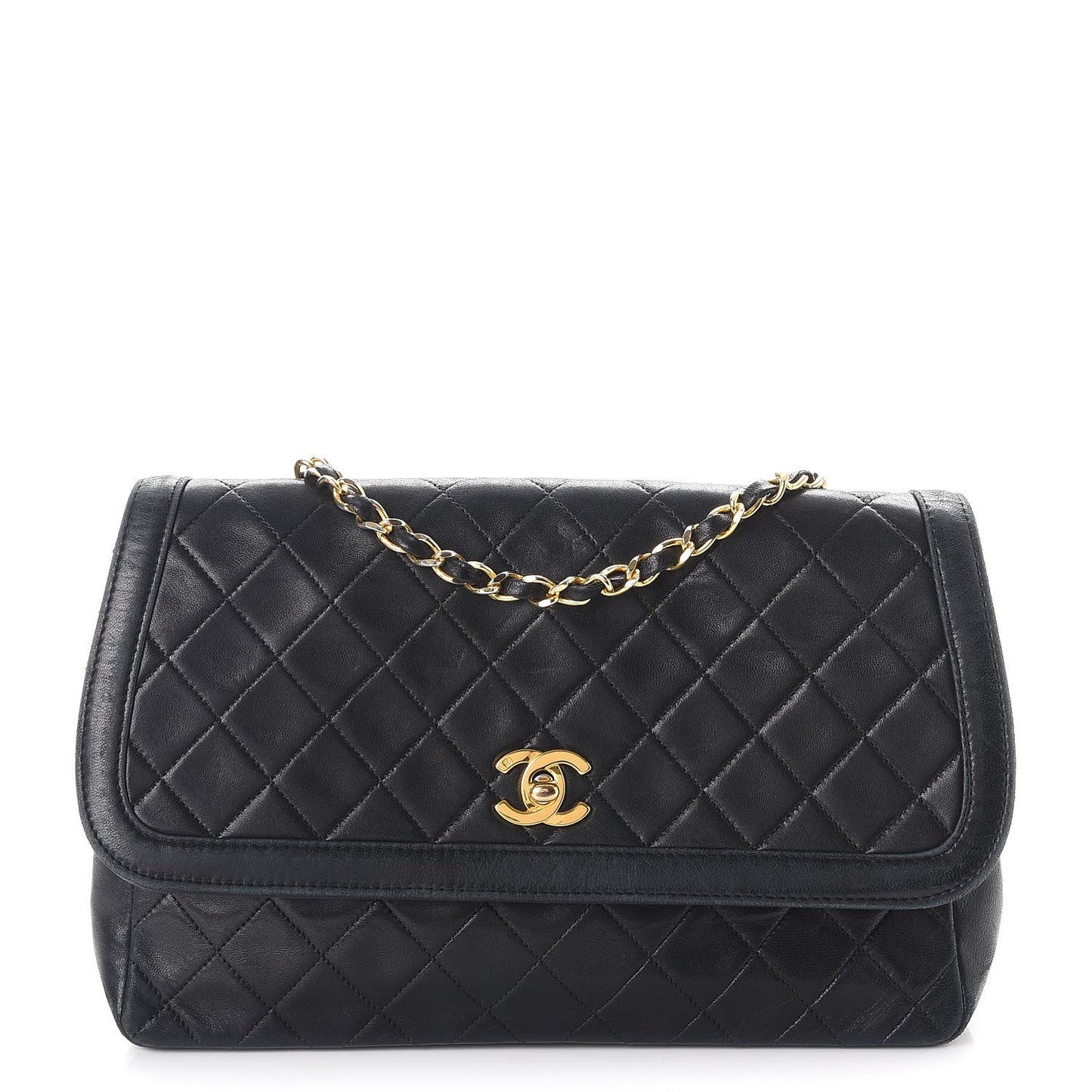 Lambskin Quilted Medium Single Flap Black