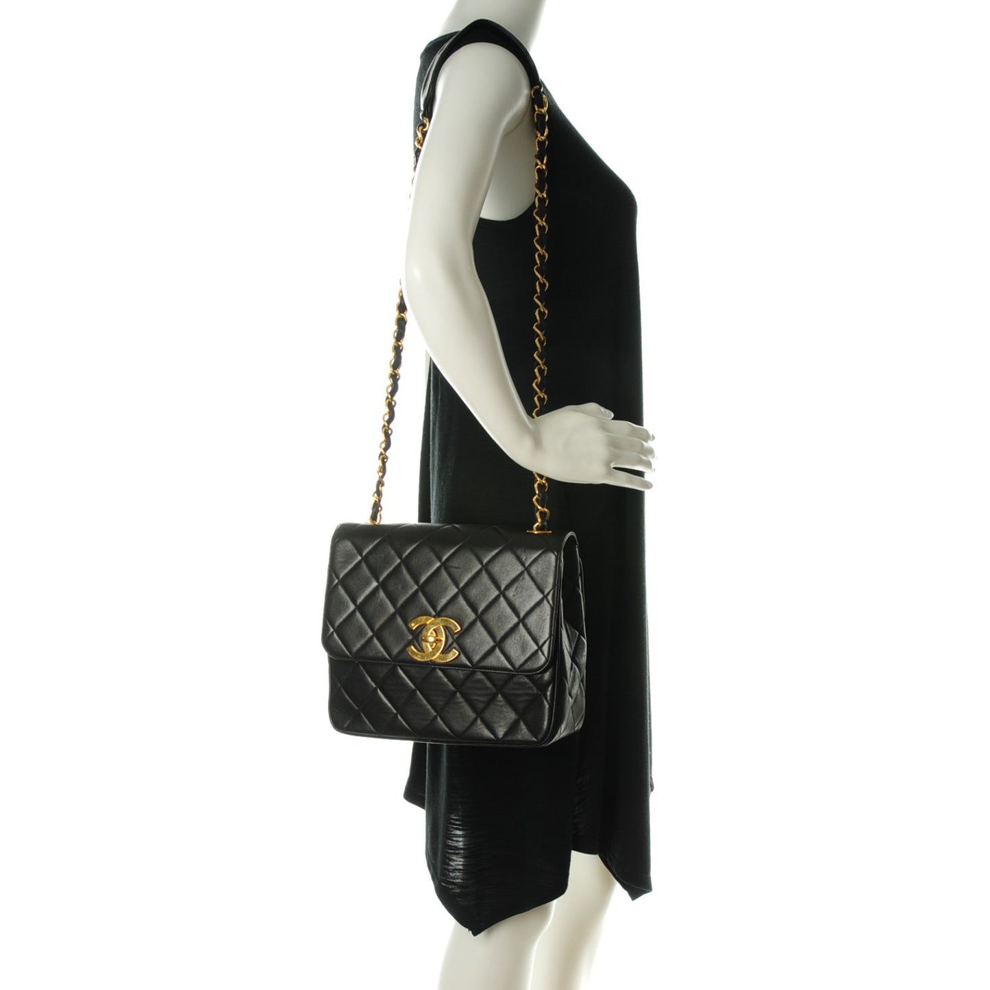 Lambskin Quilted Shoulder Flap Black