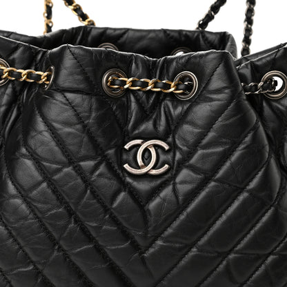 Chanel Aged Calfskin Chevron Quilted Small Gabrielle Backpack Black 9 of 12