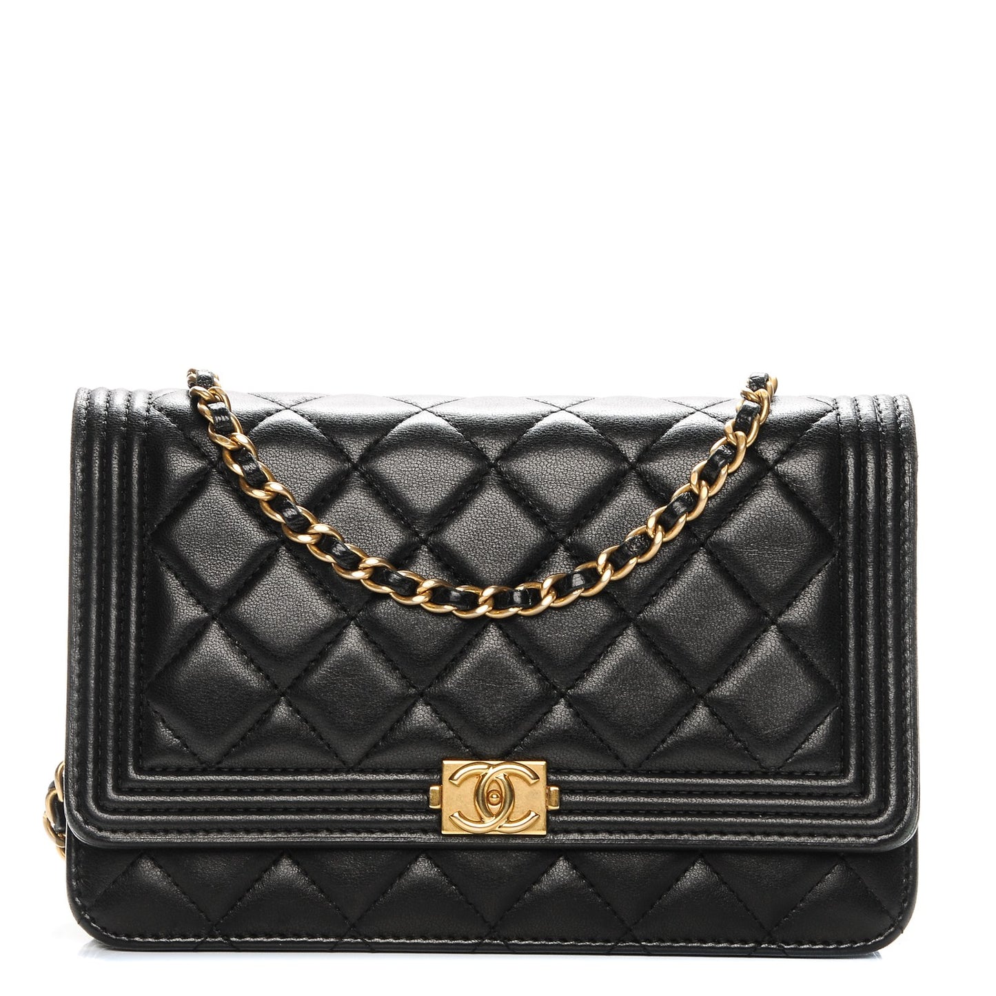 Lambskin Quilted Boy Wallet On Chain WOC Black