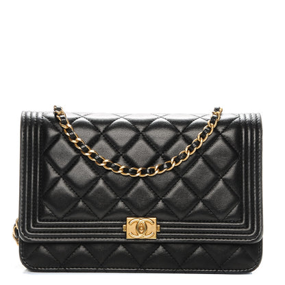 Chanel Lambskin Quilted Boy Wallet On Chain WOC Black 1 of 7