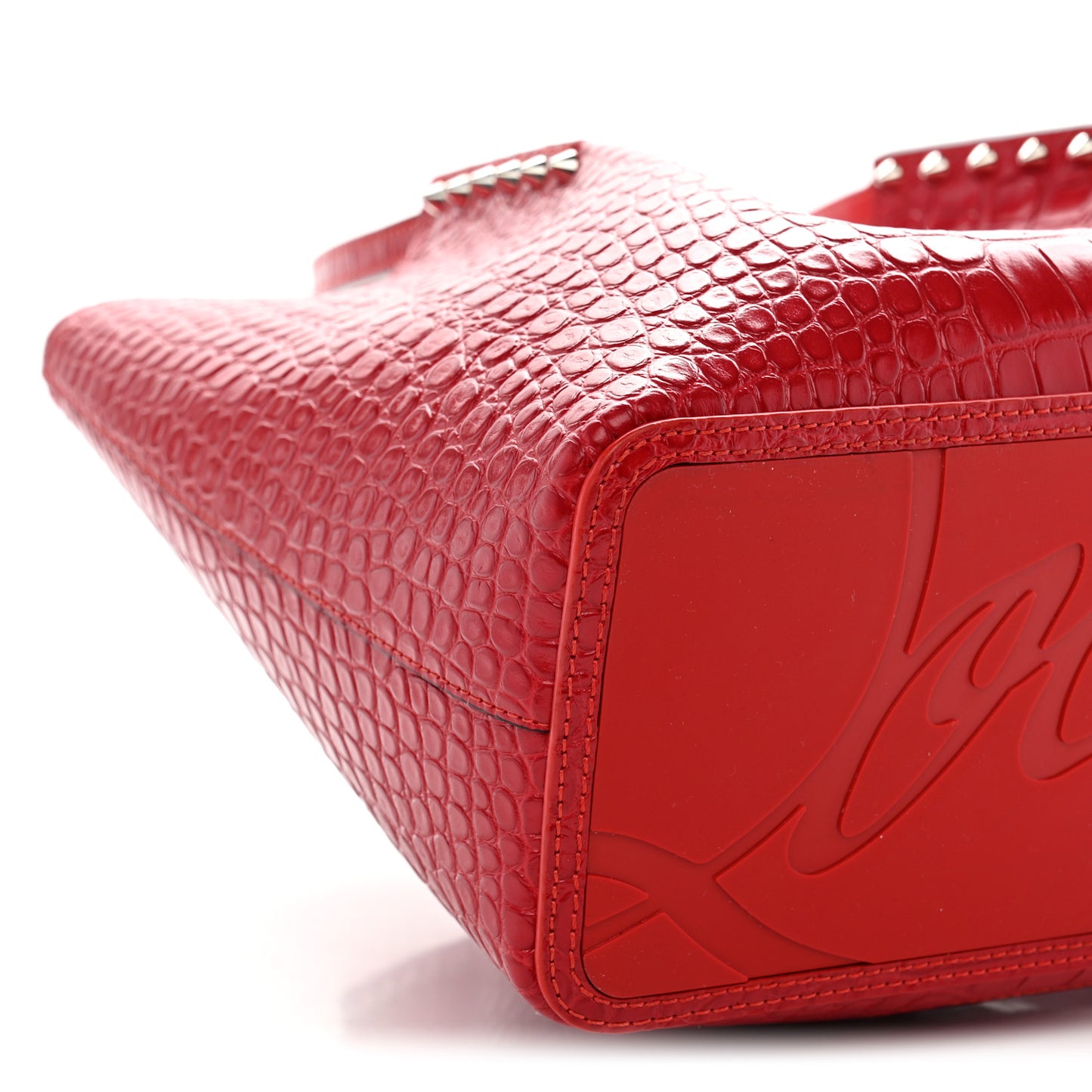 Crocodile Embossed Calfskin Spiked Small Cabarock Shopper Tote Red