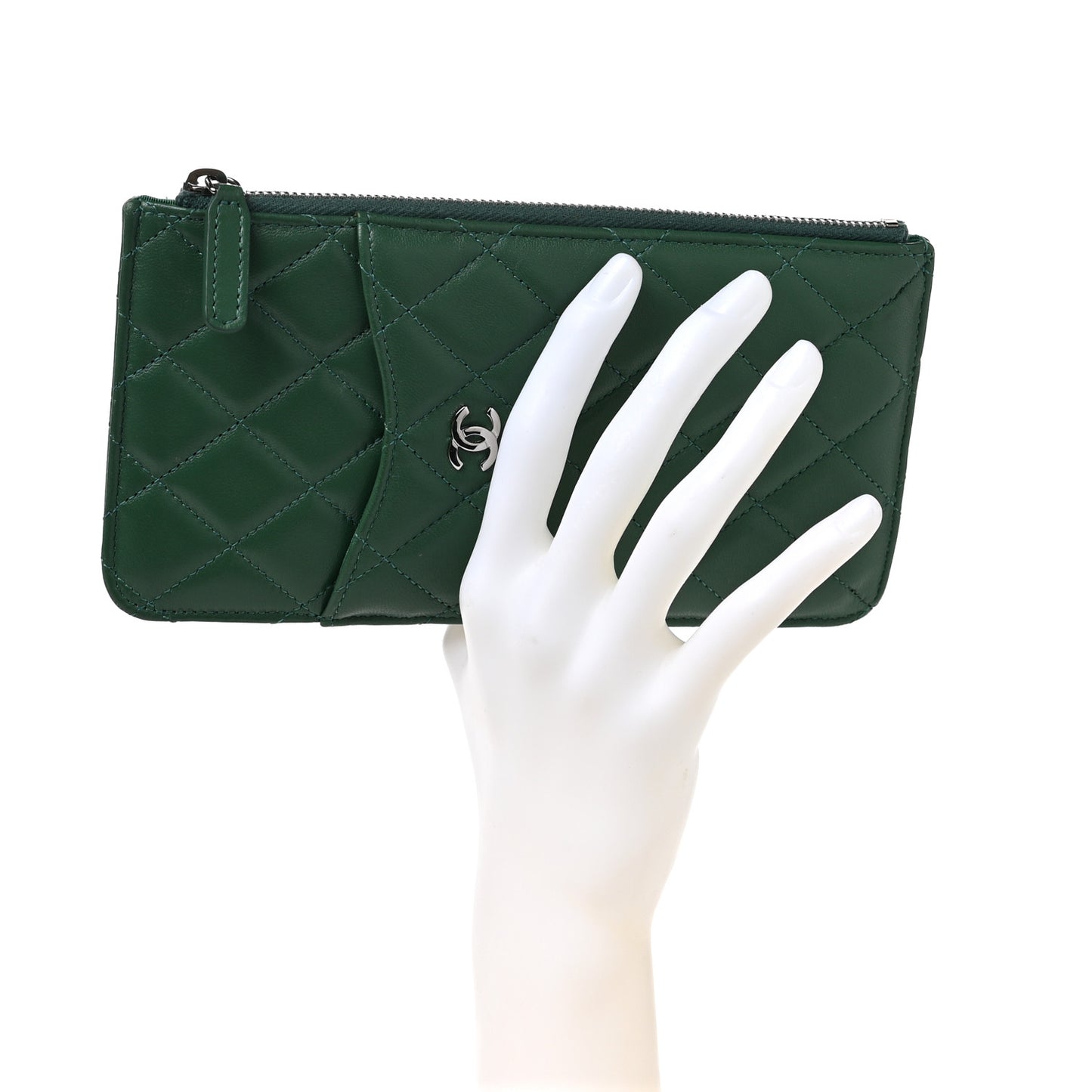 Lambskin Quilted Classic Flat Wallet Pouch Green