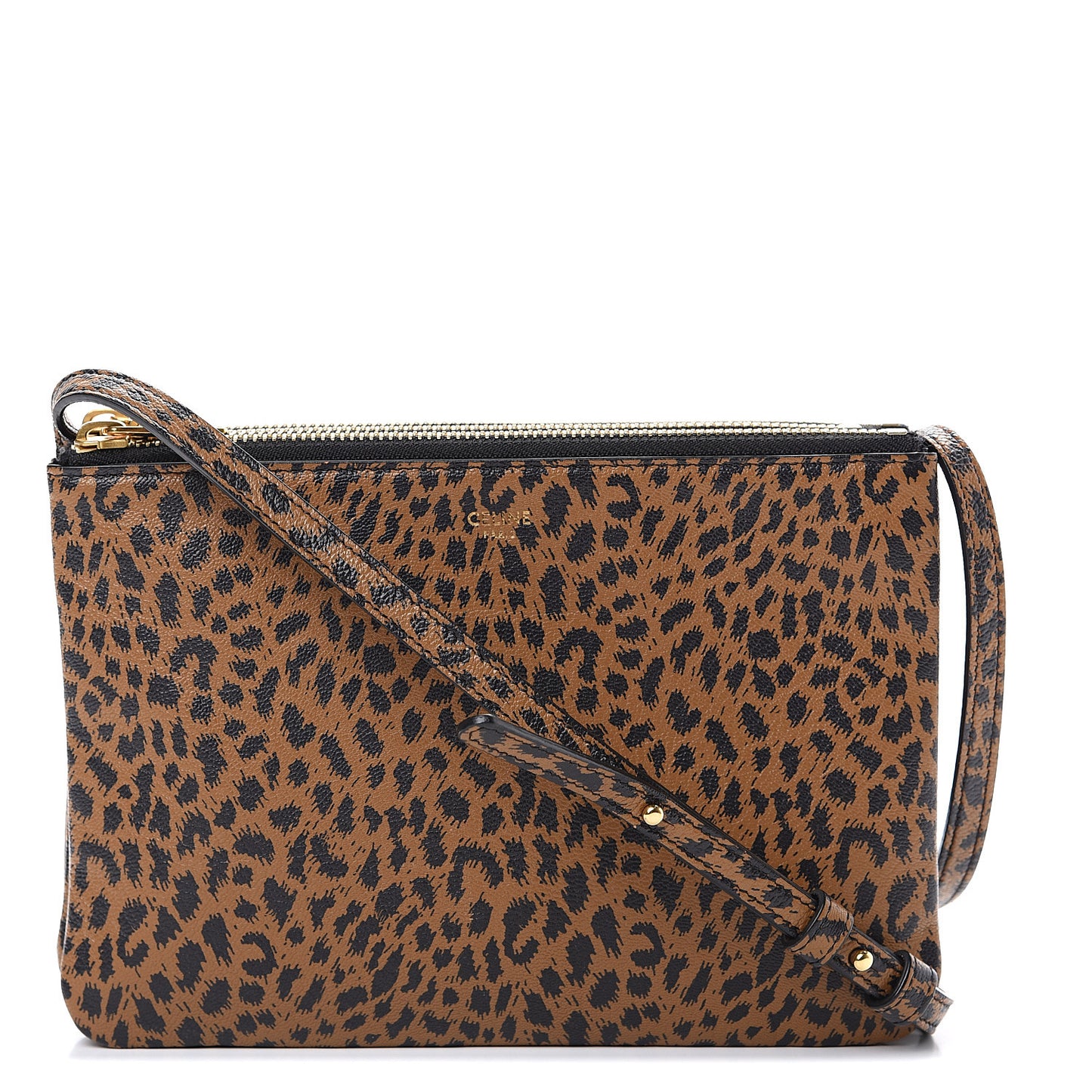 Goatskin Leopard Printed Small Trio Crossbody Bag Brown Black