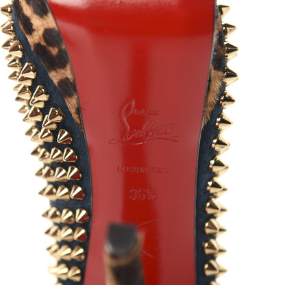 Christian Louboutin Veau Velours Calf Hair Leopard Lady Peep Spikes VIP 150 Pumps 36.5 Blue Khol Bronze 7 of 9