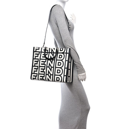 Fendi X MARC JACOBS Vitello King Logo Print Medium Fendi Sunshine Shopper Tote Black White 2 of 9