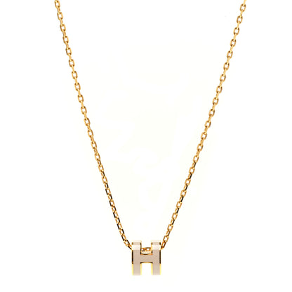Hermes Lacquered Gold Mini Pop H Pendant Necklace Marron Glace 1 of 7