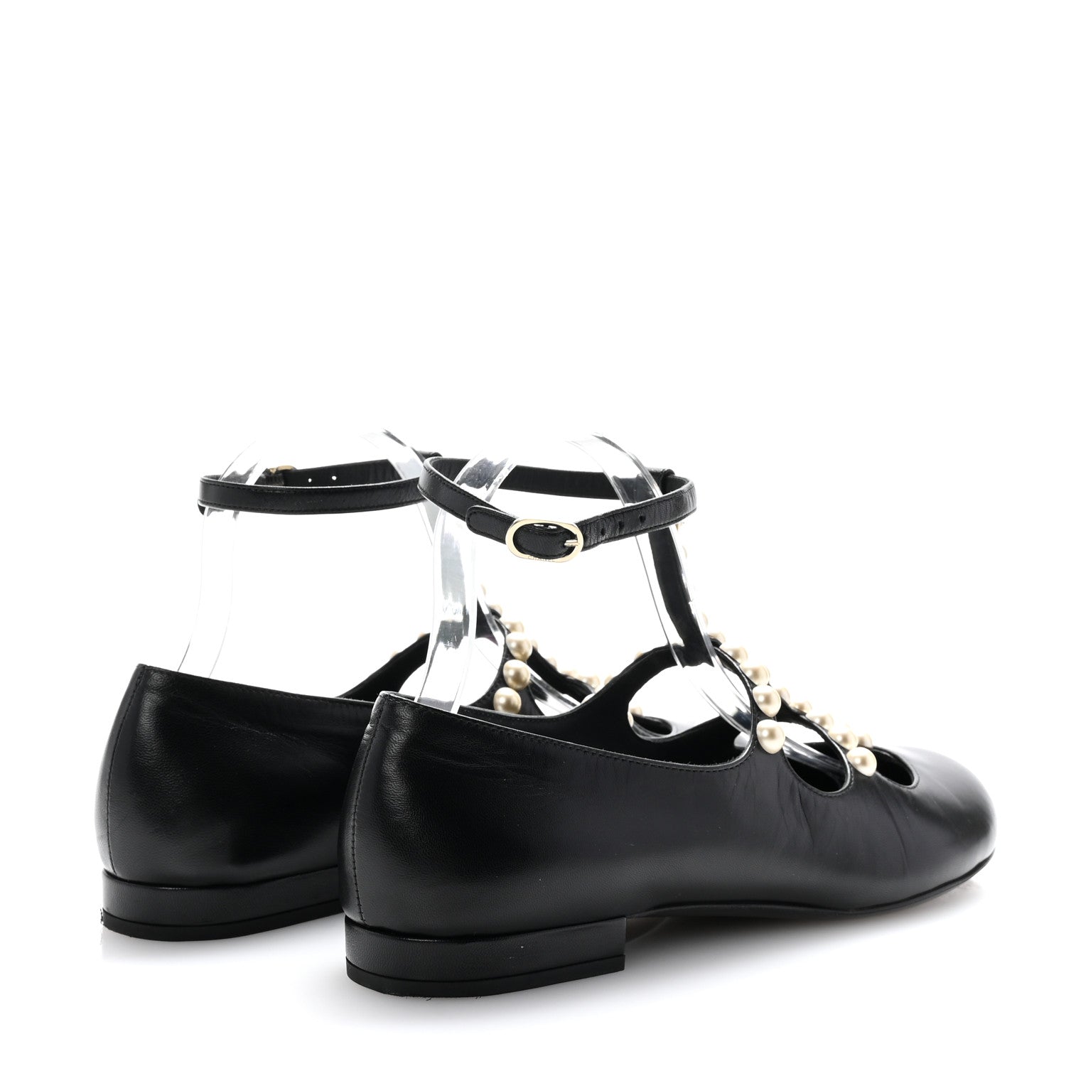 Chanel Goatskin Pearl Mary Janes Flats 39 Black 5 of 8