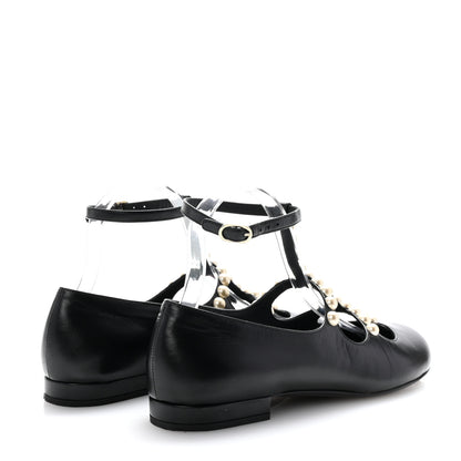 Chanel Goatskin Pearl Mary Janes Flats 39 Black 5 of 8