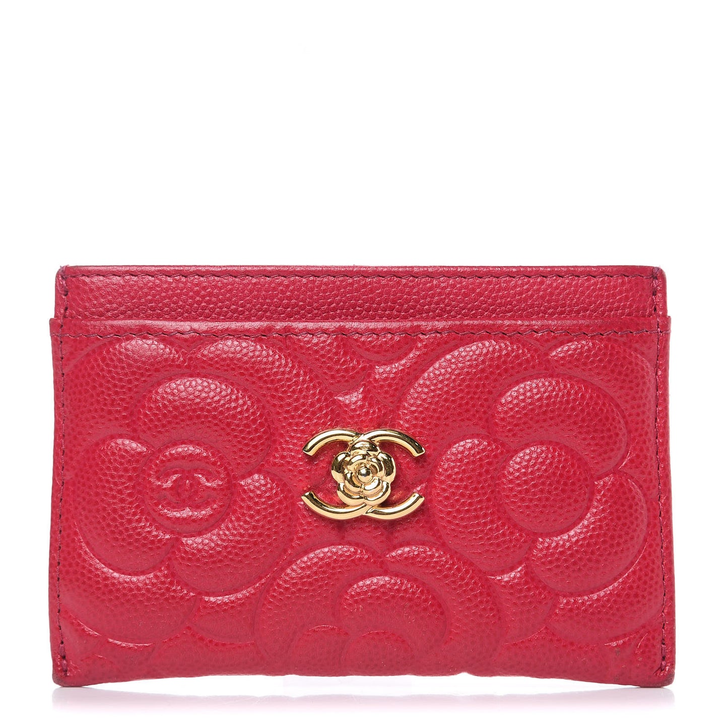 Caviar Camellia Embossed Card Holder Fuchsia