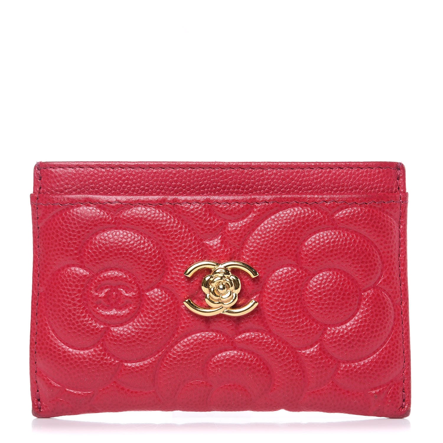 Chanel Caviar Camellia Embossed Card Holder Fuchsia 1 of 12