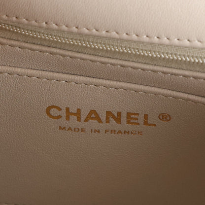 Chanel Shiny Lambskin Quilted Pearl Twist Mini Square Flap Light Grey 6 of 10