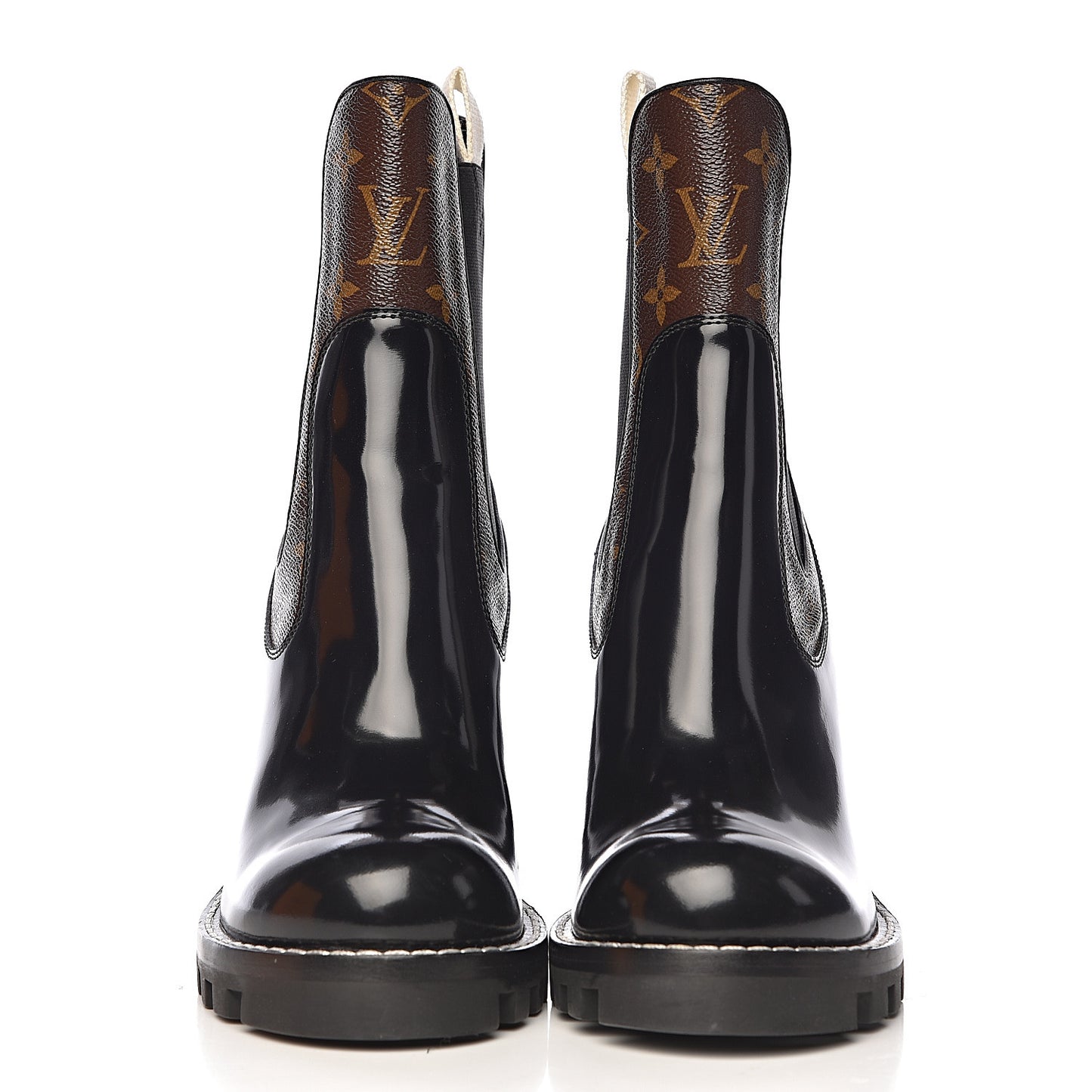 Patent Calfskin Monogram Star Trail Chelsea Ankle Boots 40 Black