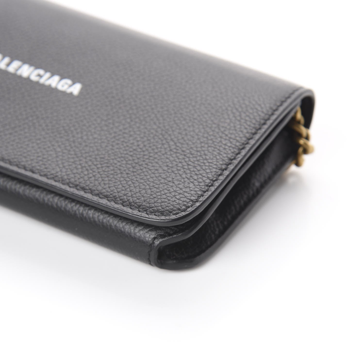 Balenciaga Grained Calfskin Logo Cash Continental Wallet on Chain Black White 7 of 7
