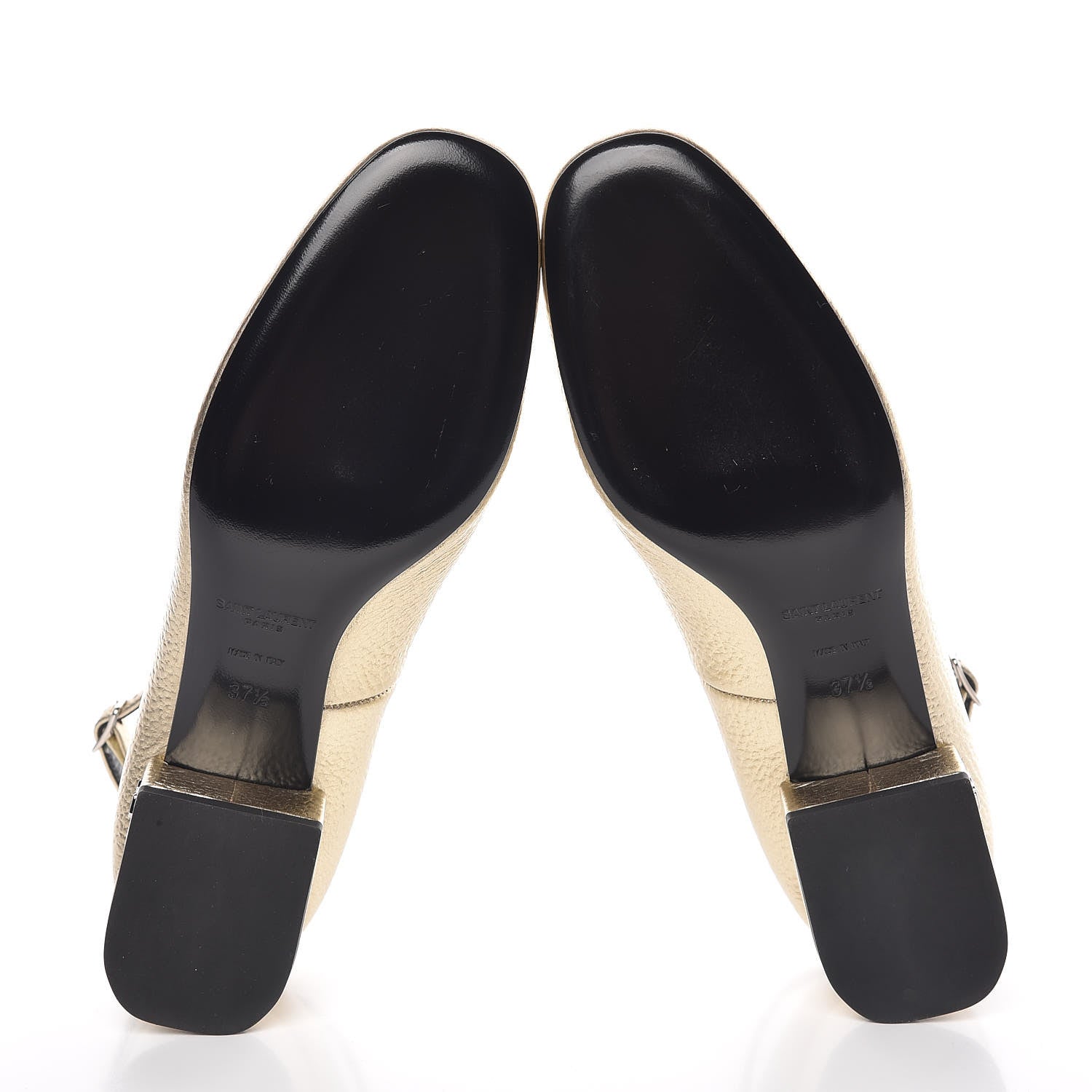 Saint Laurent Metallic Calfskin Babies 40 Ankle Strap Pumps 37.5 Platino 5 of 9