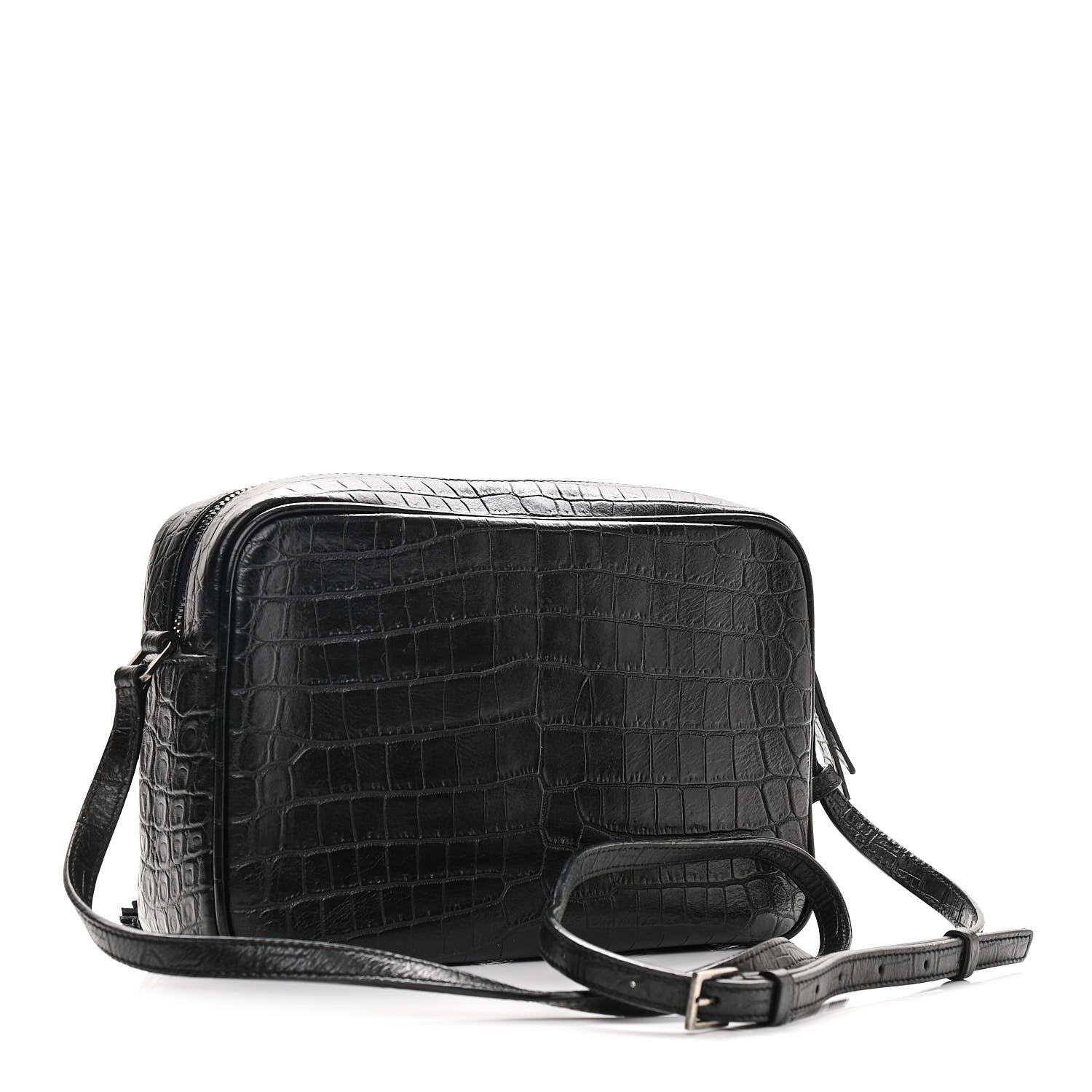 Saint Laurent Calfskin Crocodile Embossed Monogram Lou Camera Bag Black 2 of 8