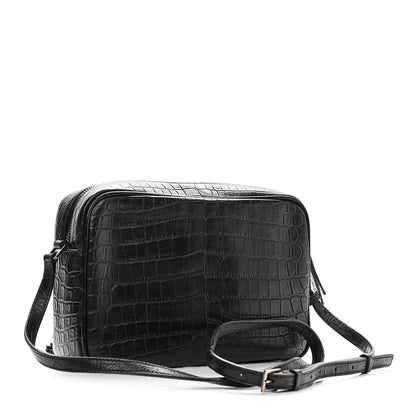 Saint Laurent Calfskin Crocodile Embossed Monogram Lou Camera Bag Black 2 of 8