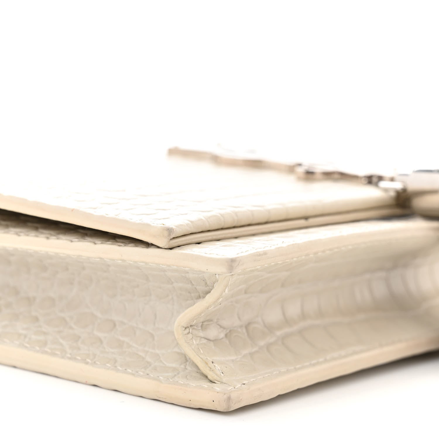 Saint Laurent Calfskin Crocodile Embossed Kate Monogram Tassel Chain Wallet Crema Soft 9 of 14