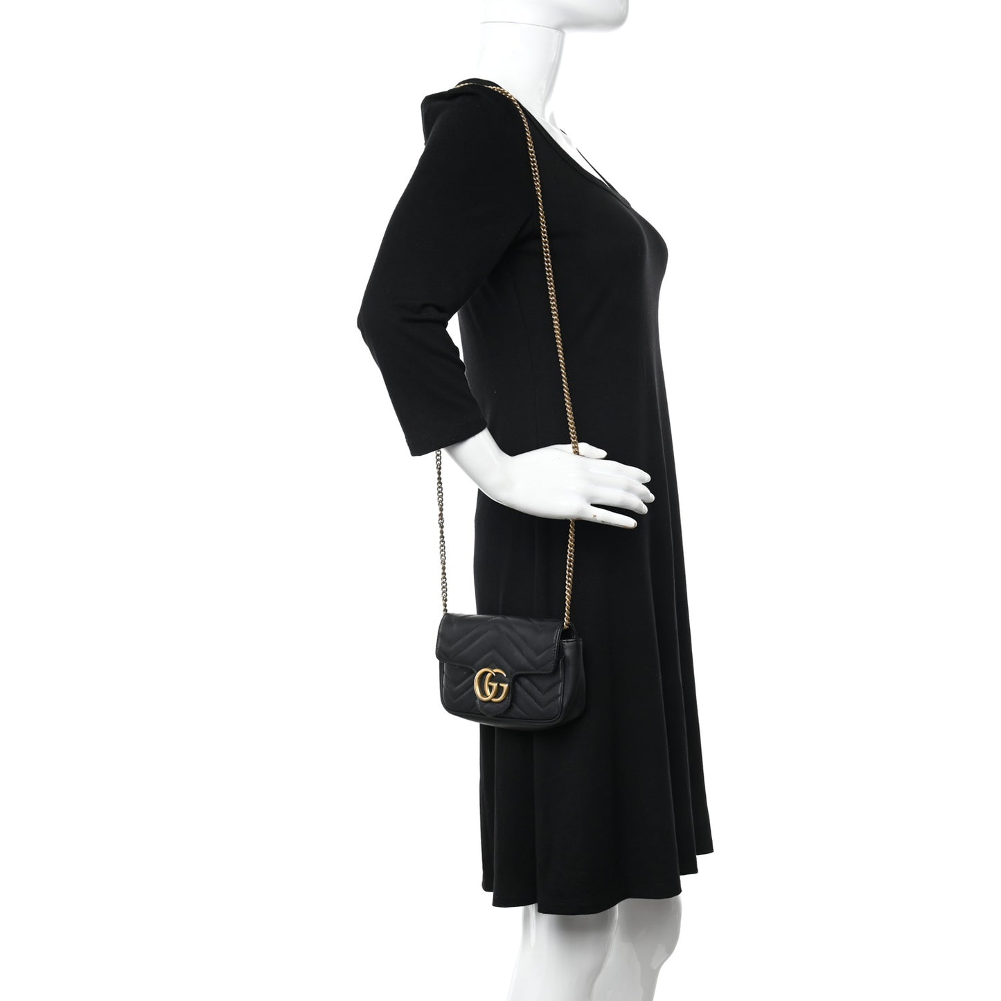 Calfskin Matelasse Super Mini GG Marmont Shoulder Bag Black