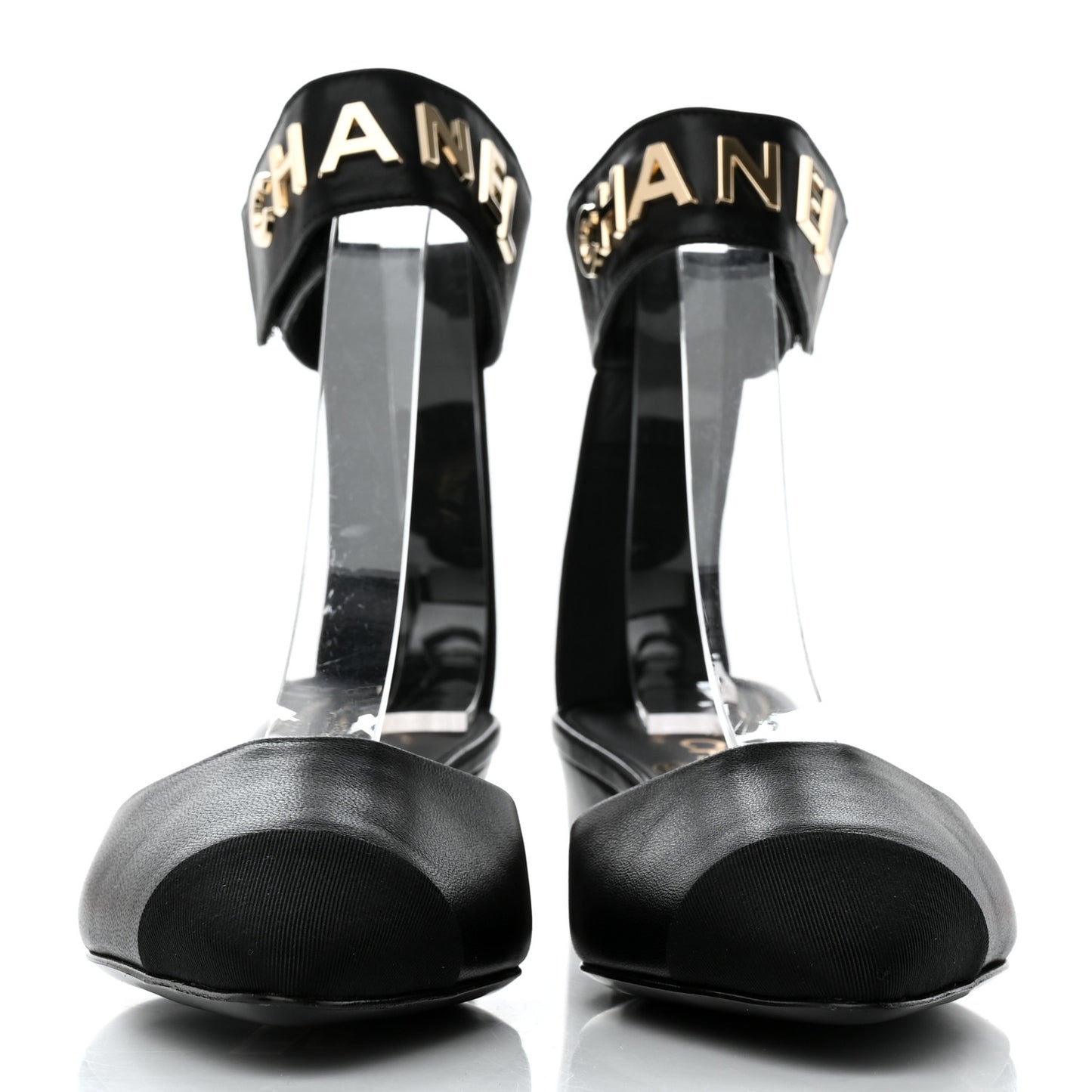 Lambskin Grosgrain Cap Toe Logo Ankle Strap Pumps 36.5 Black