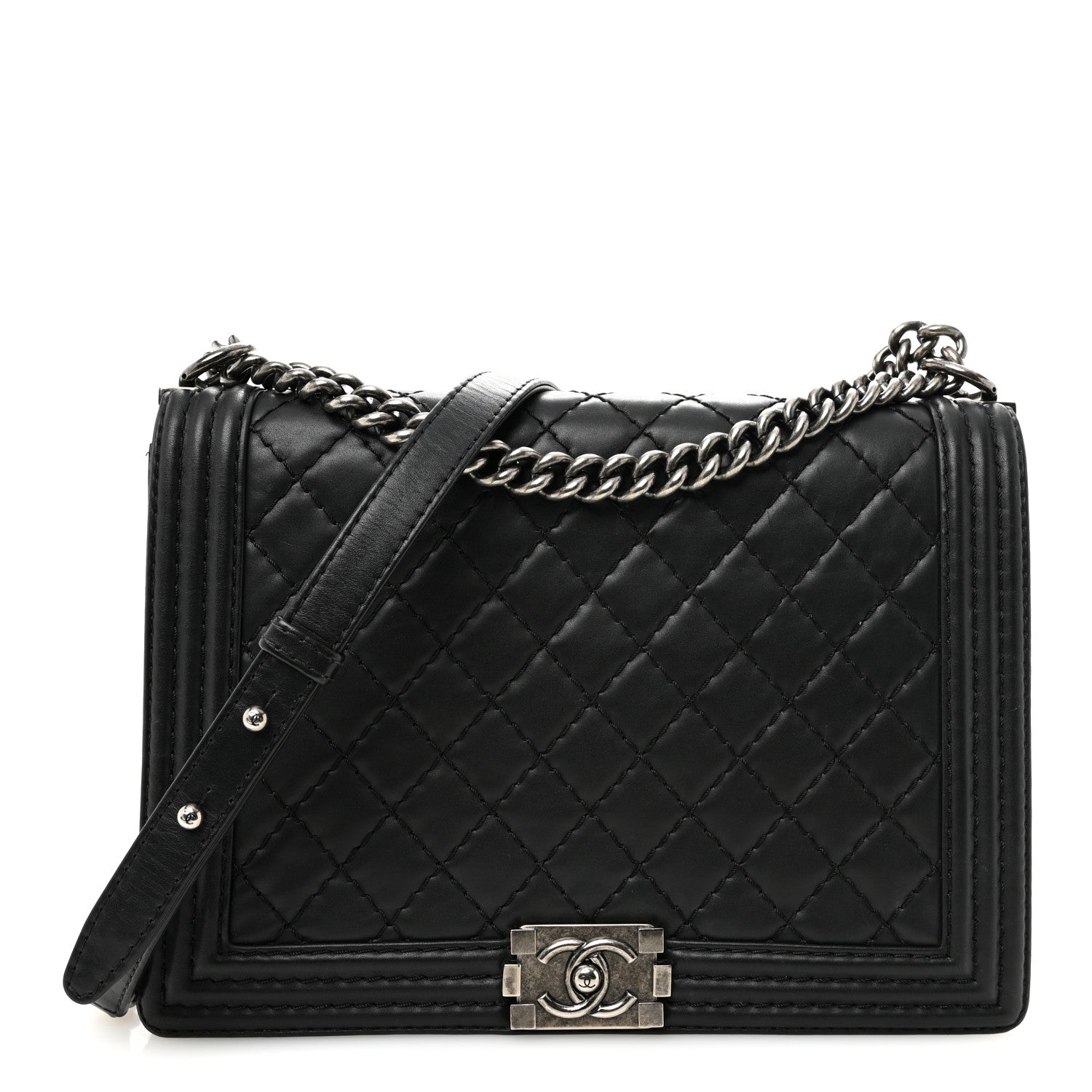 Chanel Calfskin Double Stitch Large Boy Flap Black 1 of 13