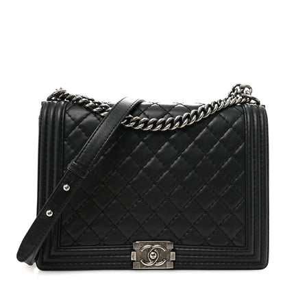 Chanel Calfskin Double Stitch Large Boy Flap Black 1 of 13
